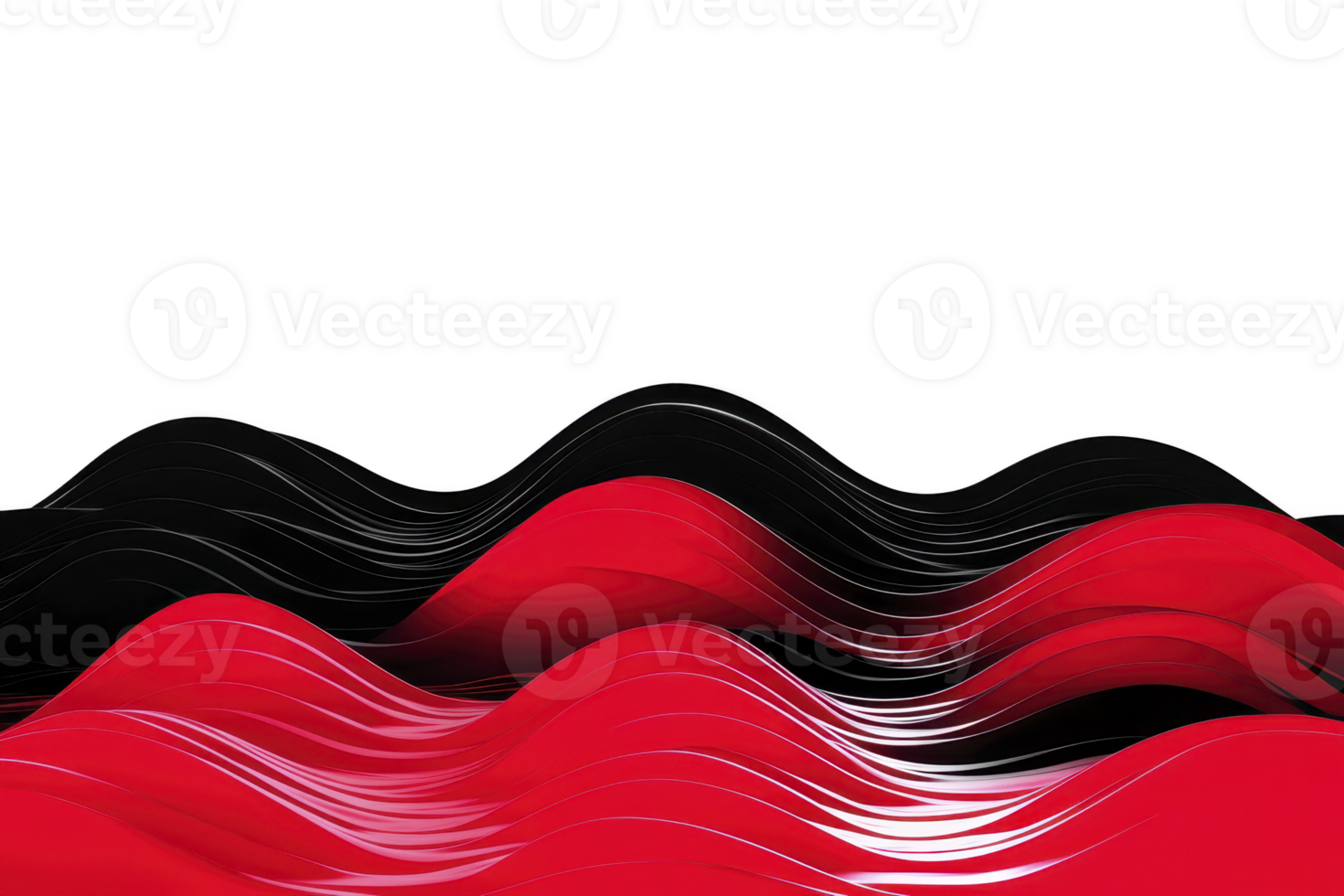 A Red and black abstract waves create dynamic and modern design, with smooth curves and glossy finish. flowing lines suggest movement and energy, making it visually striking png