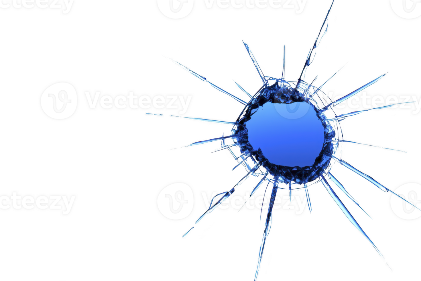 A shattered glass effect with sharp, jagged edges radiating from central point, creating dynamic and dramatic visual impact. blue tint adds cool, modern touch png