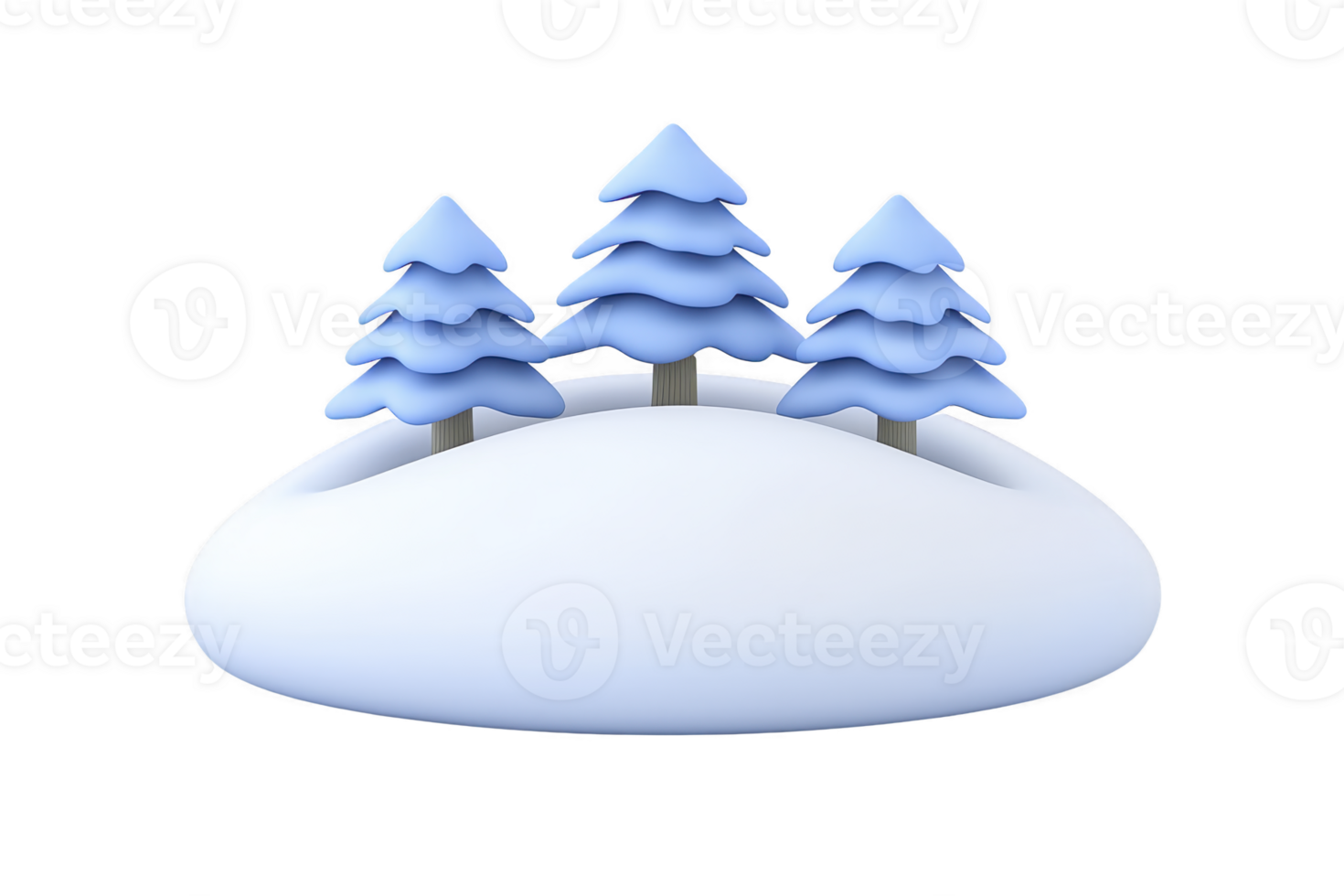 A serene winter scene features stylized blue pine trees on snow covered hill, evoking sense of calm and tranquility. minimalist design highlights beauty of winter landscapes png
