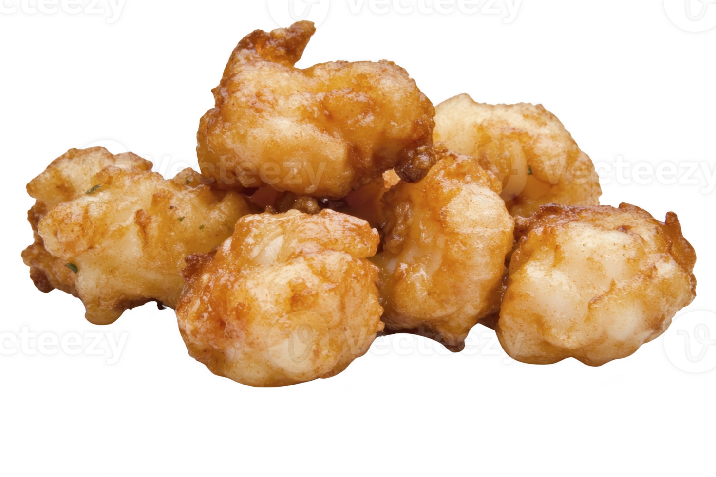 A Golden, crispy fried shrimp with light, crunchy batter, perfect for delicious appetizer or snack. texture is inviting and flavor is savory, making it delightful treat png