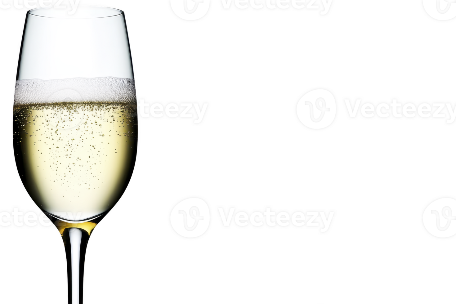 A glass of sparkling champagne with bubbles rising in clear flute, set against plain background, evokes sense of celebration and elegance png