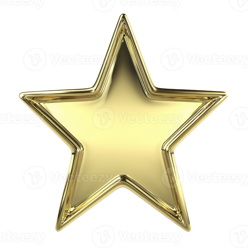 A shiny golden star with reflective surface, symbolizing achievement and excellence, stands out against plain background. star metallic finish adds touch of elegance png