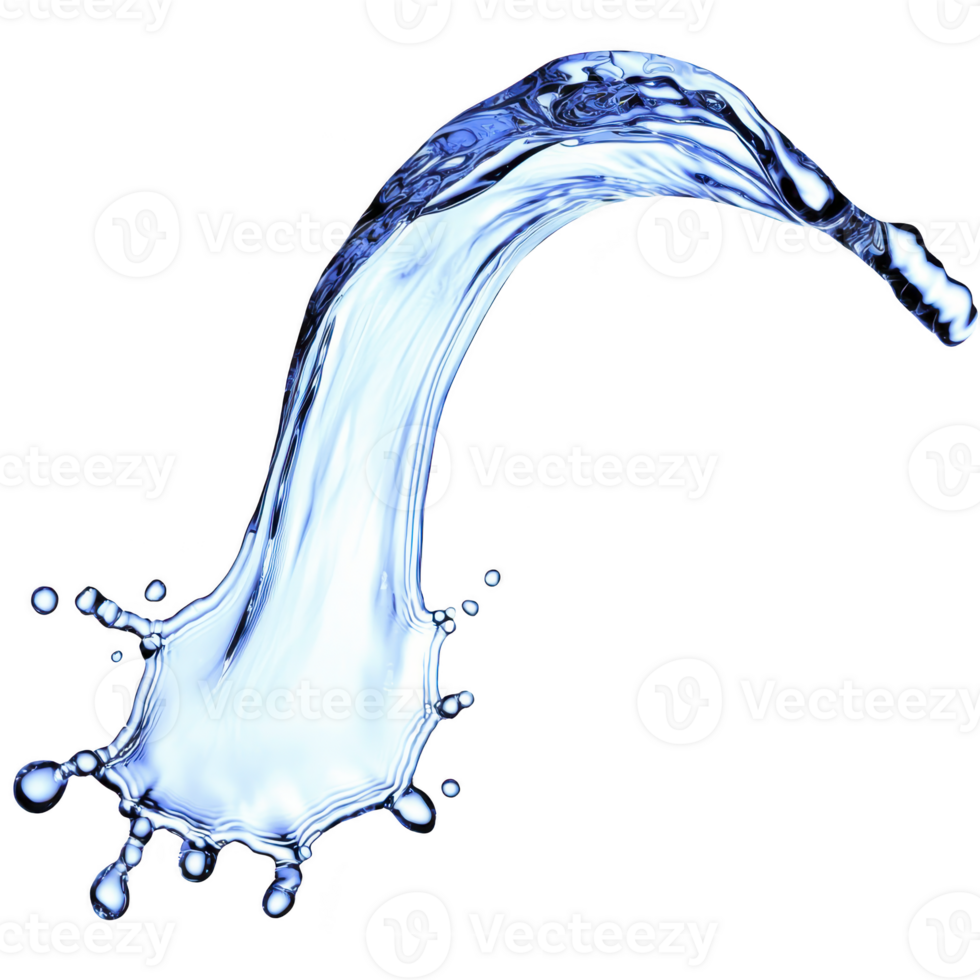 A dynamic splash of water captured mid air, showcasing fluid motion and transparency against clear background. image highlights elegance and energy of water in motion png