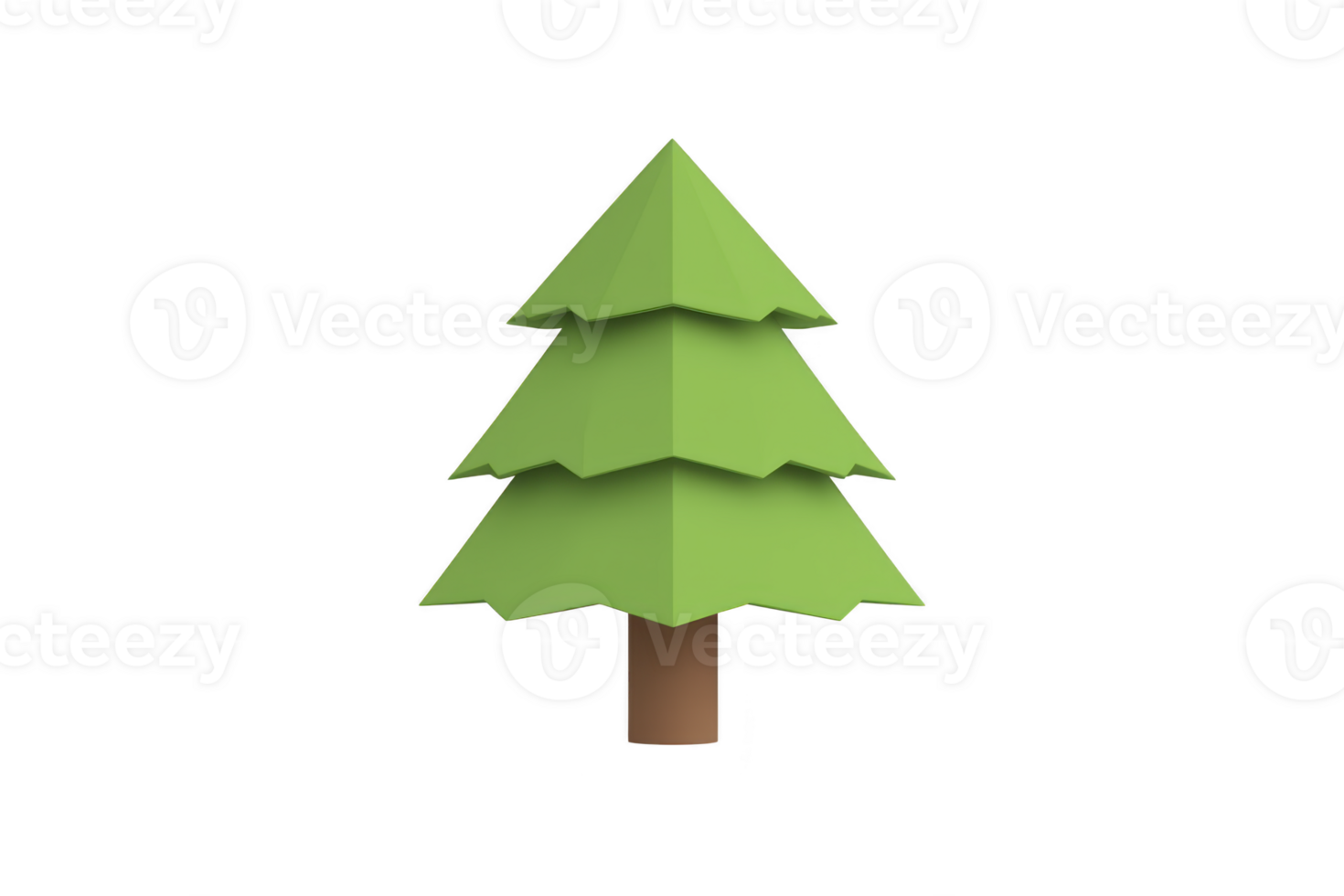 A simple, stylized illustration of green pine tree with brown trunk, featuring geometric shapes and minimalist design. tree has playful and modern appearance png