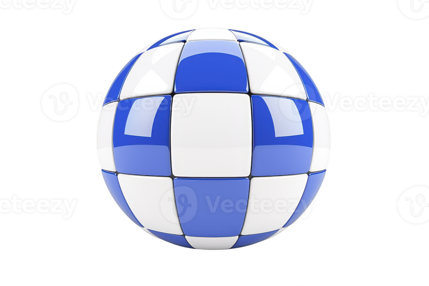 A 3D sphere with blue and white checkered pattern, creating modern and abstract design. glossy surface reflects light, enhancing its visual appeal png