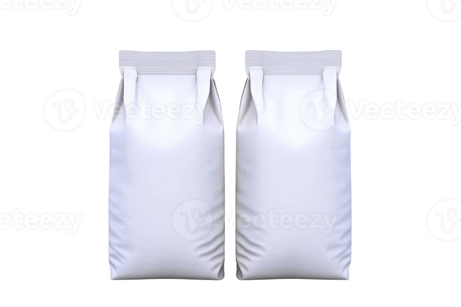 A Two white blank packaging bags stand side by side, ideal for showcasing products like coffee, tea, or snacks. minimalist design emphasizes simplicity and versatility png
