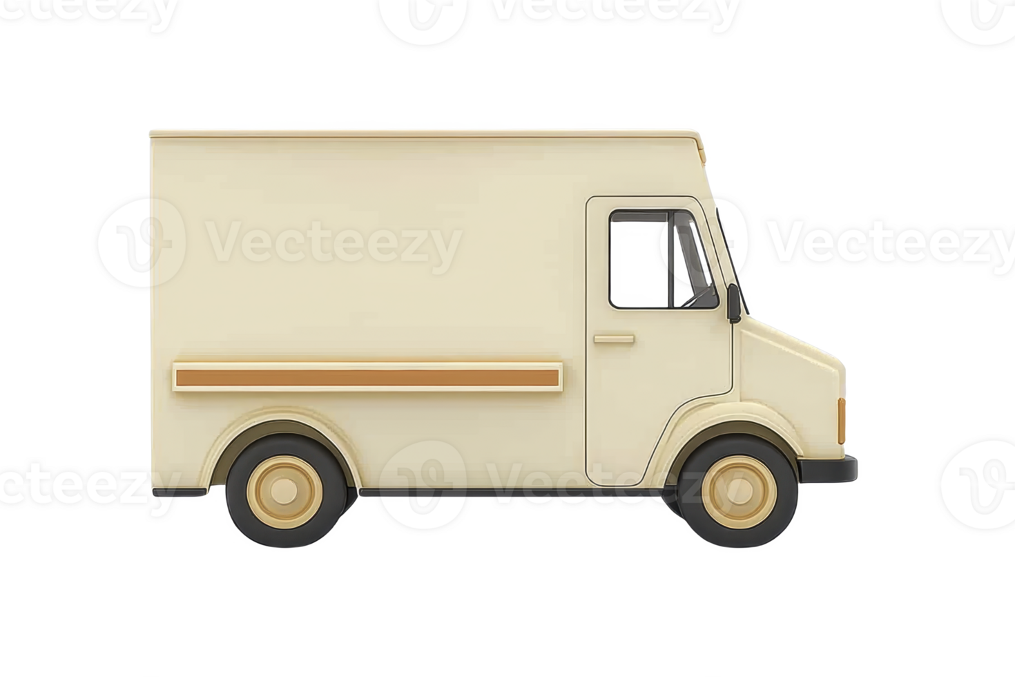 A beige delivery van illustration with simple, minimalist design, showcasing side view. van has boxy shape, smooth lines, and neutral color palette, conveying clean and modern look png