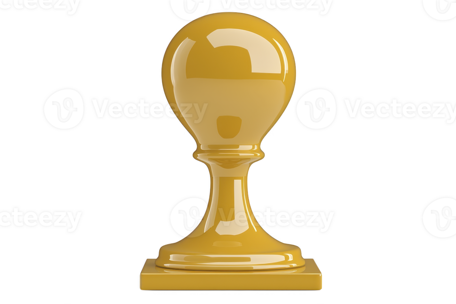 A shiny golden pawn chess piece stands upright, reflecting light on its smooth surface. elegant design and polished finish give it luxurious appearance, perfect for strategic gameplay png