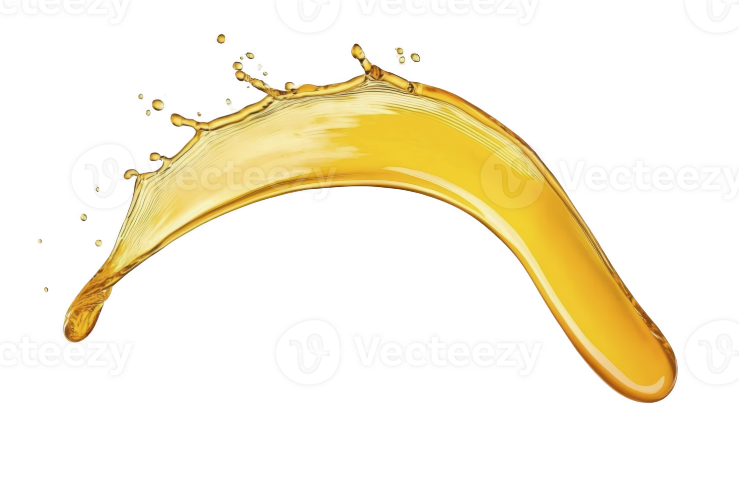 A dynamic splash of golden liquid arcs gracefully against transparency background, capturing motion and fluidity. vibrant color and smooth texture evoke sense of freshness and energy png