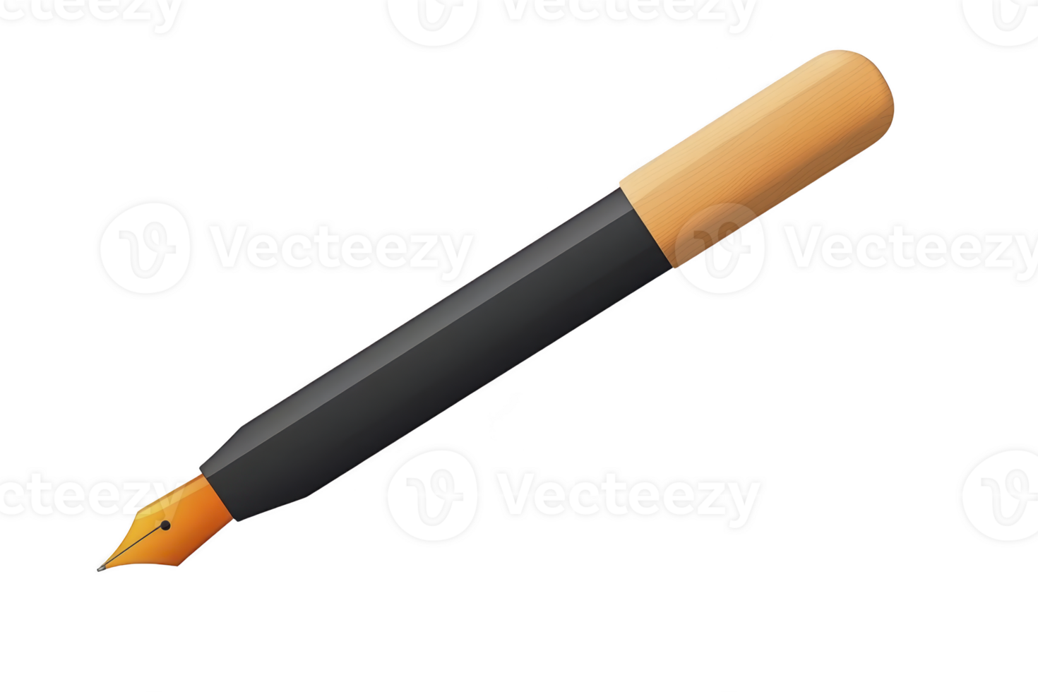 A sleek black and gold fountain pen with wooden grip, perfect for elegant writing and calligraphy. pen design combines modern aesthetics with classic functionality png