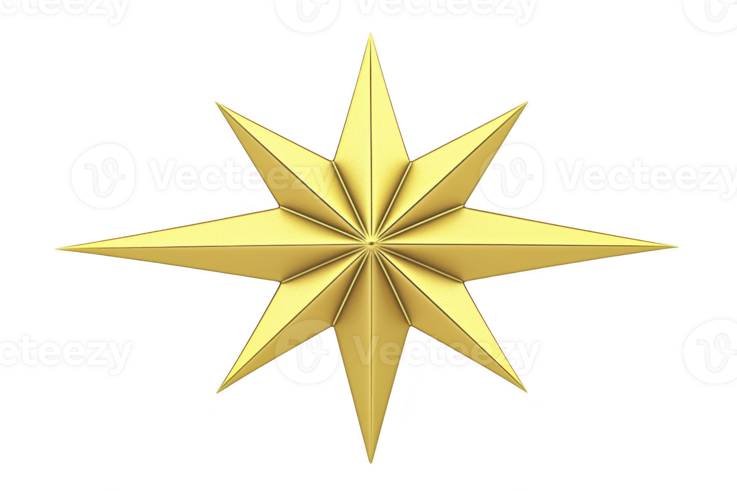A golden eight pointed star with shiny metallic finish, symbolizing guidance and elegance, is depicted against plain background. star symmetrical design adds sense of balance and harmony png