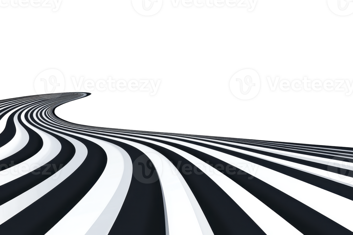 A dynamic black and white abstract design features curving lines creating sense of movement and depth against stark transparency background. pattern is bold and modern png