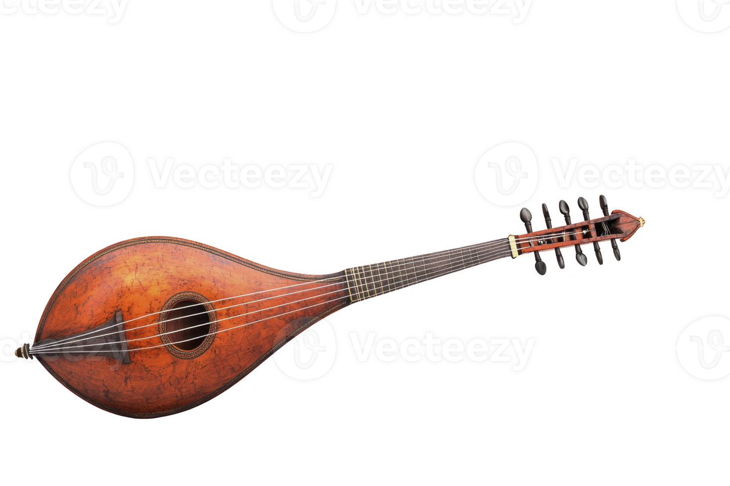 A traditional stringed instrument with teardrop shaped body and long neck, featuring multiple tuning pegs, often used in folk and classical music png