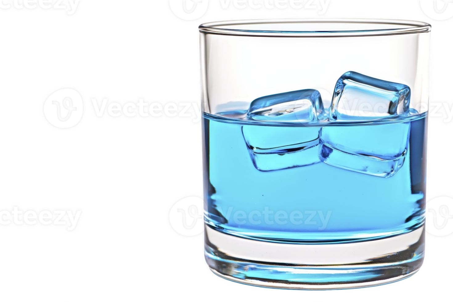 A glass of vibrant blue liquid with ice cubes creates refreshing and cool appearance, perfect for summer drink concept png