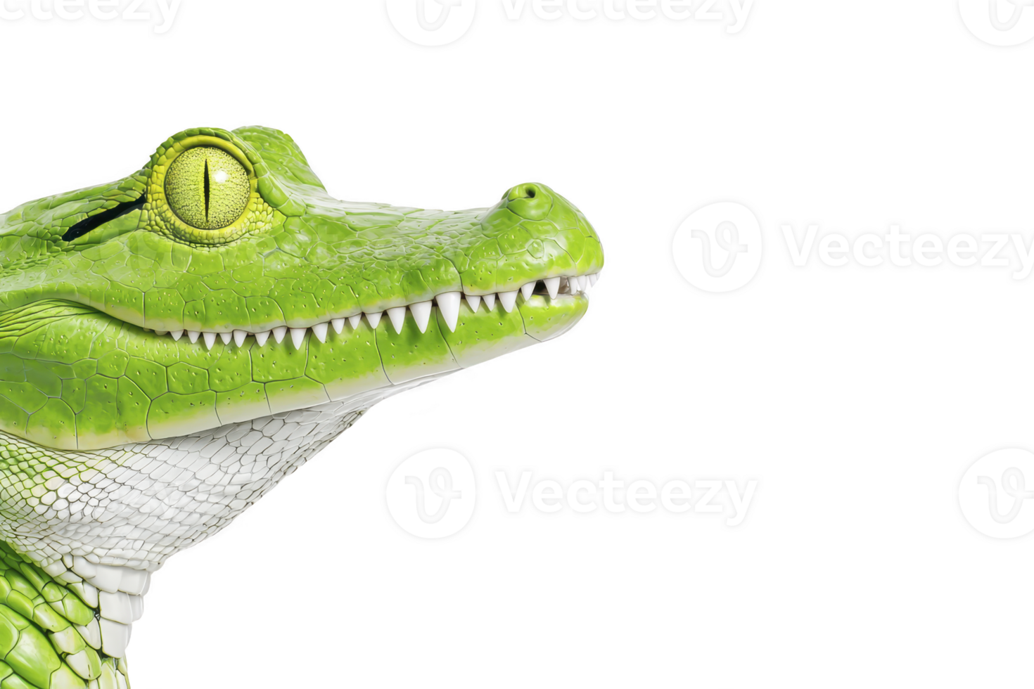 A vibrant green crocodile head with detailed scales and sharp teeth is shown against plain background, highlighting its fierce expression and textured skin png