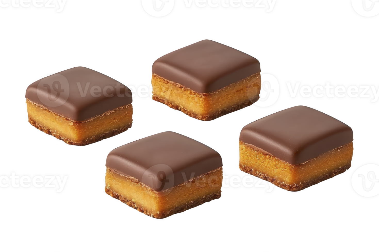 A Delicious chocolate covered caramel squares with rich, smooth texture and golden brown base, perfect for sweet treat or dessert. These bite sized delights are visually appealing png
