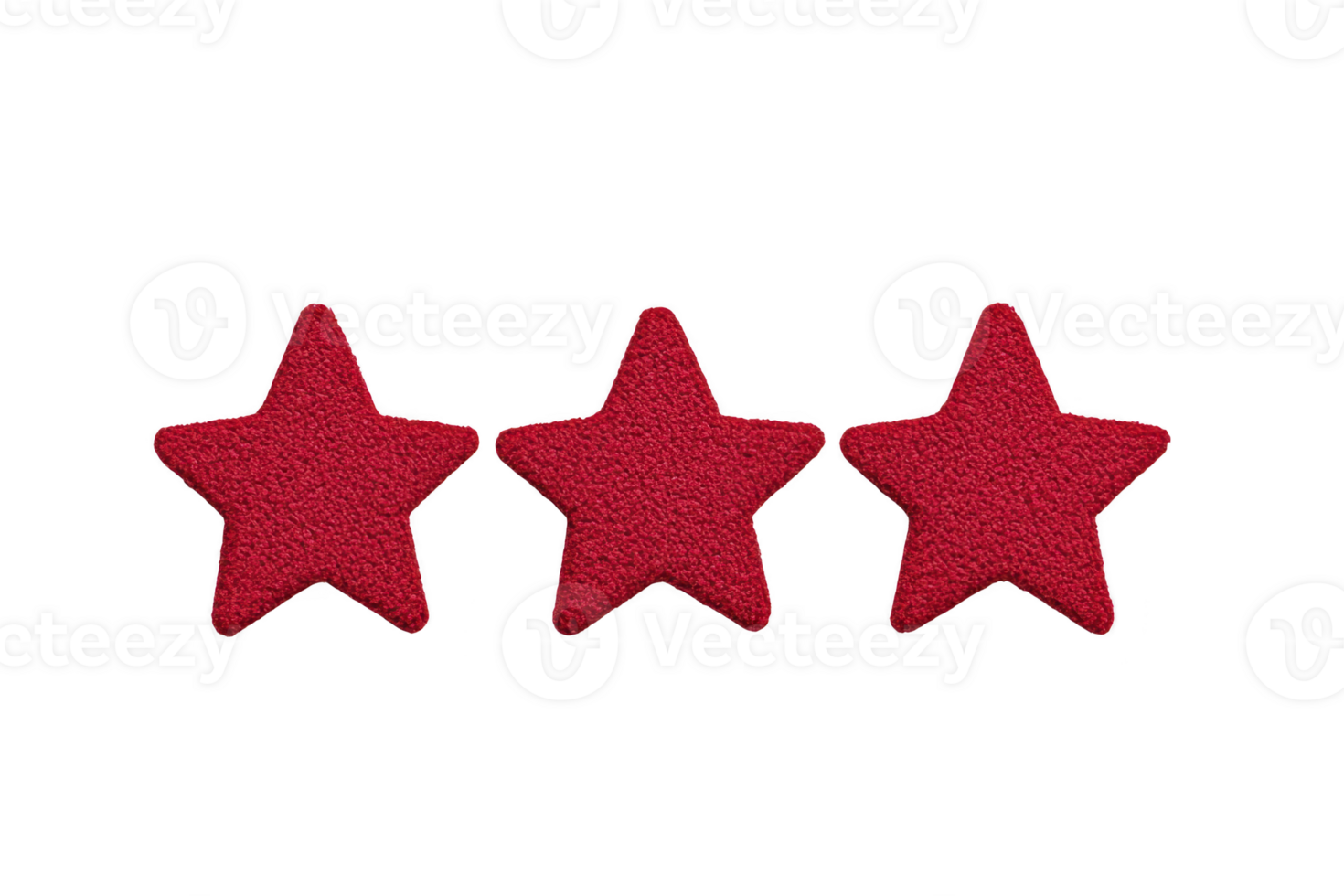 A Three red textured stars are aligned against plain background, creating simple and bold visual. stars have rough surface, adding depth and interest to composition png