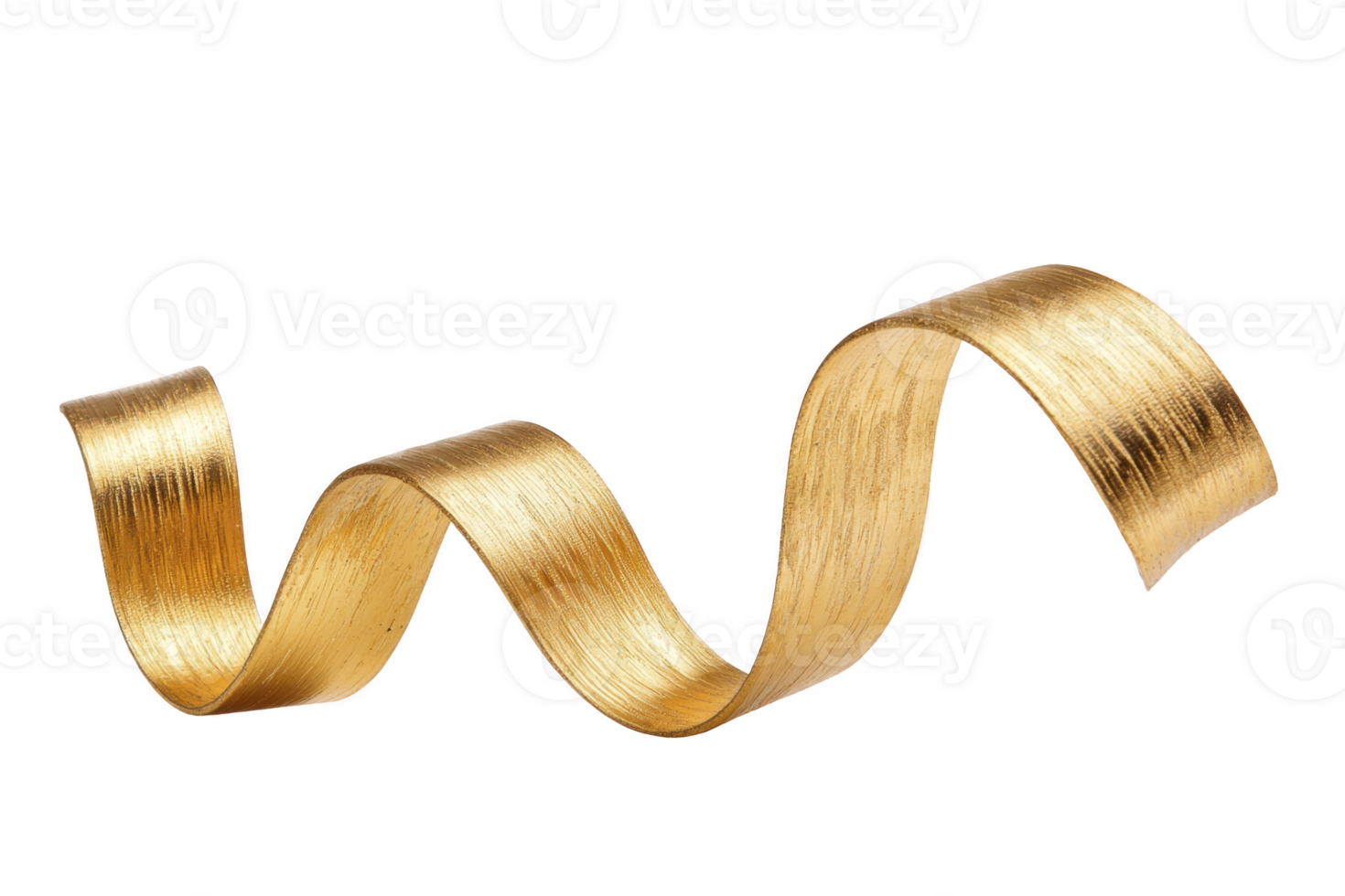 A shiny, golden ribbon elegantly curls against transparency background, showcasing its luxurious texture and vibrant color. ribbon smooth curves create sense of movement and sophistication png