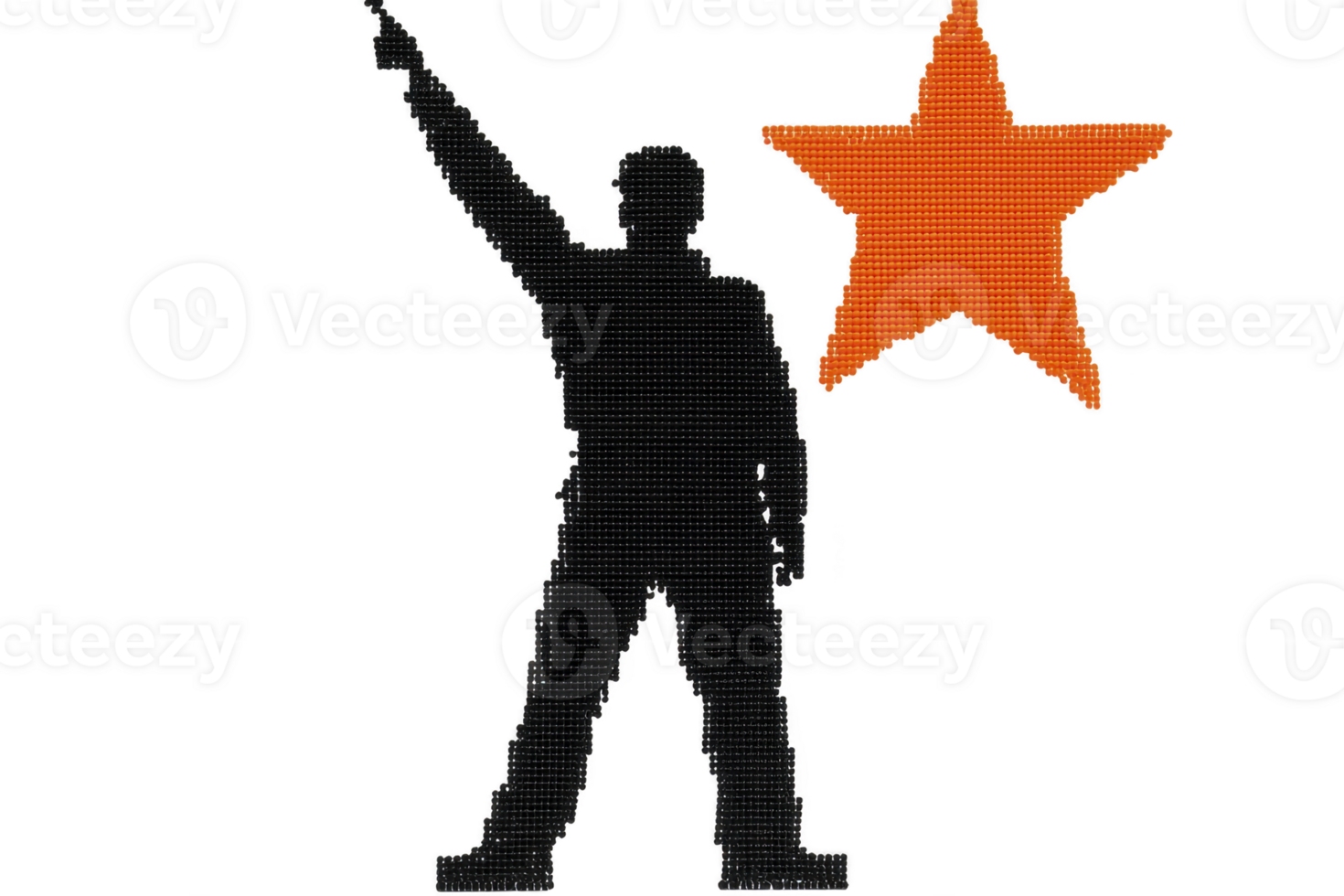 A silhouette of person pointing upwards stands next to large red star, symbolizing ambition and achievement. image conveys sense of determination and aspiration png