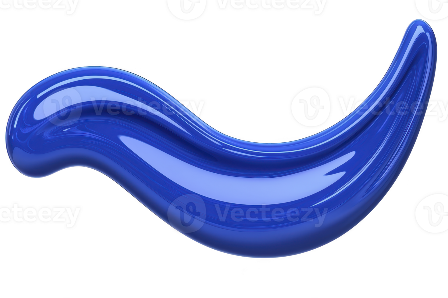 A shiny, abstract blue wave shape with smooth, glossy surface and fluid form, resembling modern art sculpture or digital design element. vibrant color and sleek curves create dynamic visual effect png