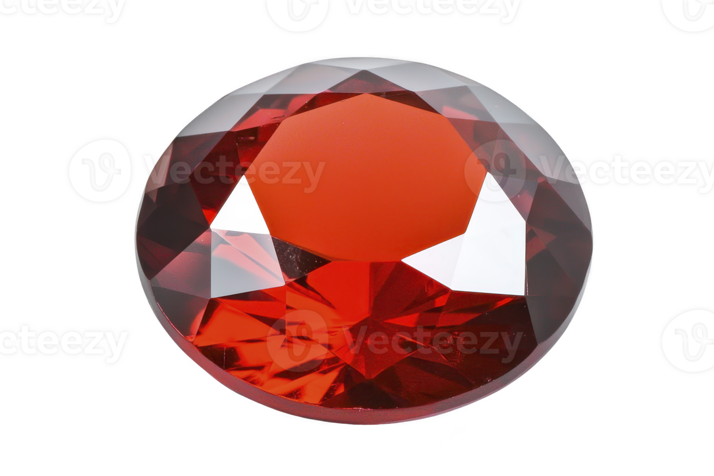 A vibrant red gemstone with brilliant cut, showcasing its facets and clarity, set against plain background. gem fiery hue and polished surface create striking visual appeal png