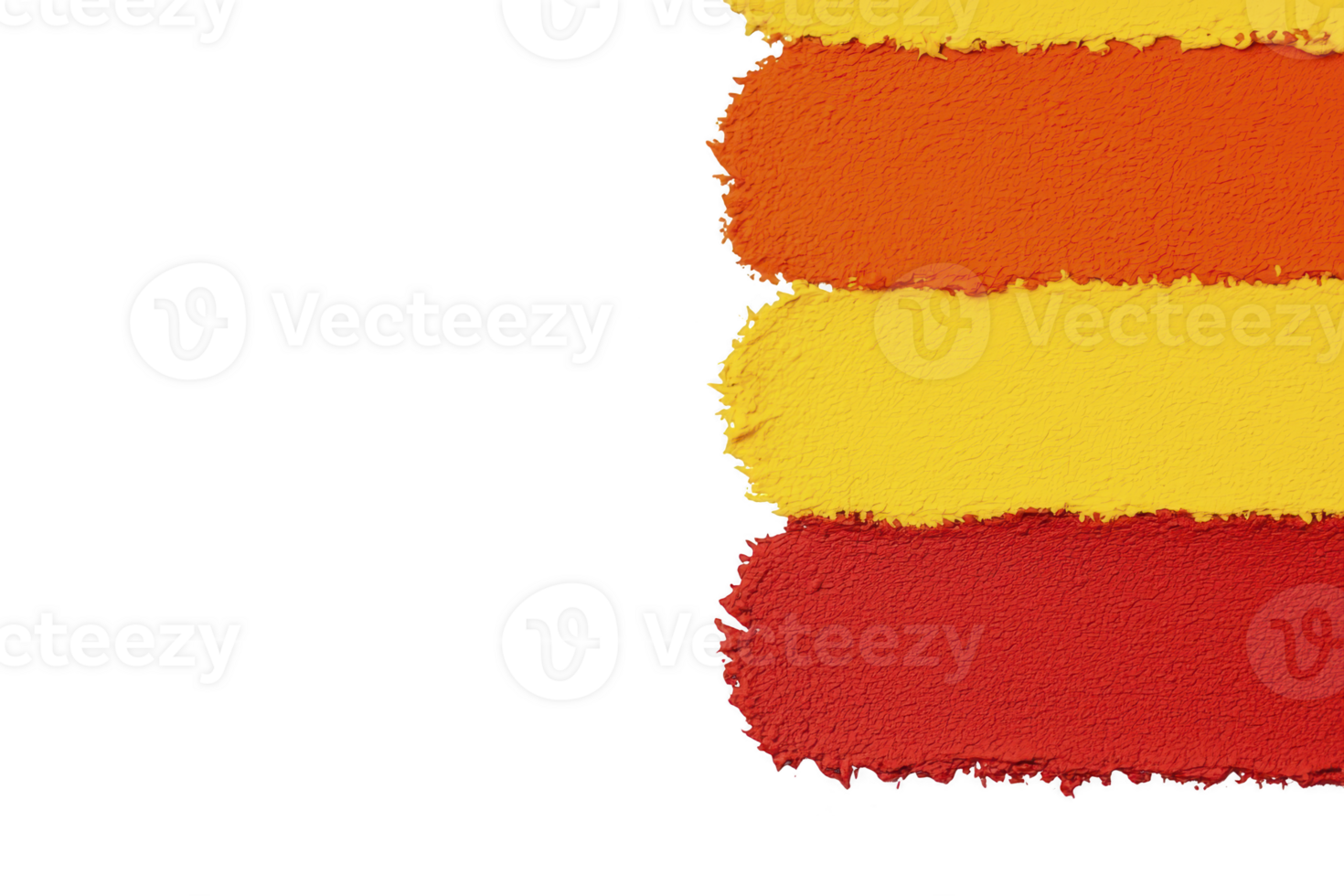 A Four vibrant paint strokes in red, orange, yellow, and red are layered horizontally, showcasing textured and artistic design. colors blend seamlessly, creating bold and creative visual effect png