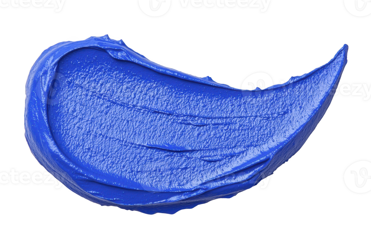 A vibrant blue paint smear with smooth texture and glossy finish, showcasing artistic creativity and color vibrancy. paint is spread in curved, dynamic shape, highlighting its rich pigment png