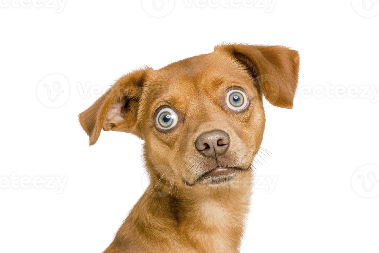 A cute brown dog with striking blue eyes looks curiously at camera, its head slightly tilted. dog expression is both endearing and inquisitive, capturing moment of playful curiosity png