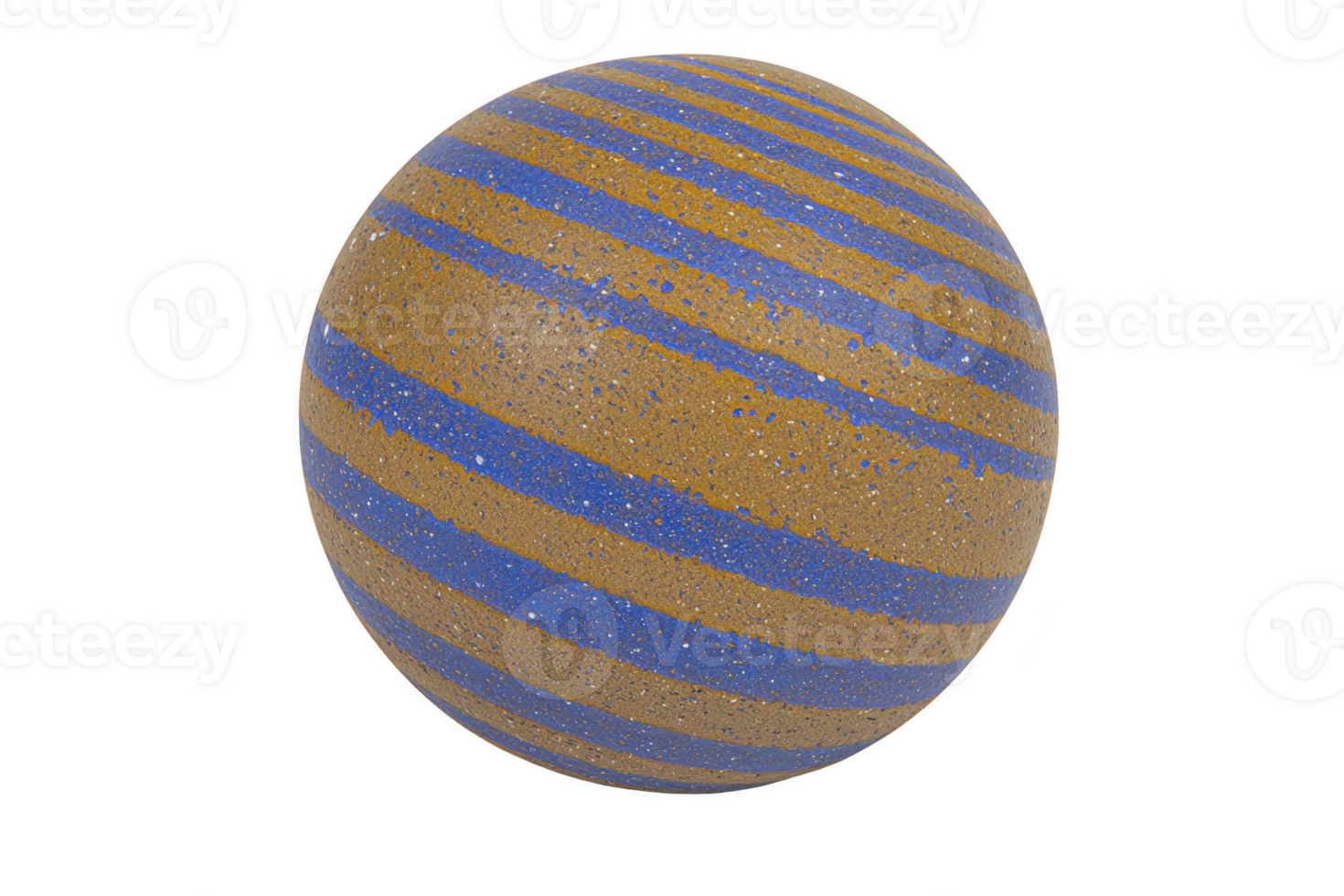 A spherical object with textured surface features alternating blue and brown stripes, creating visually striking pattern. design is simple yet captivating png