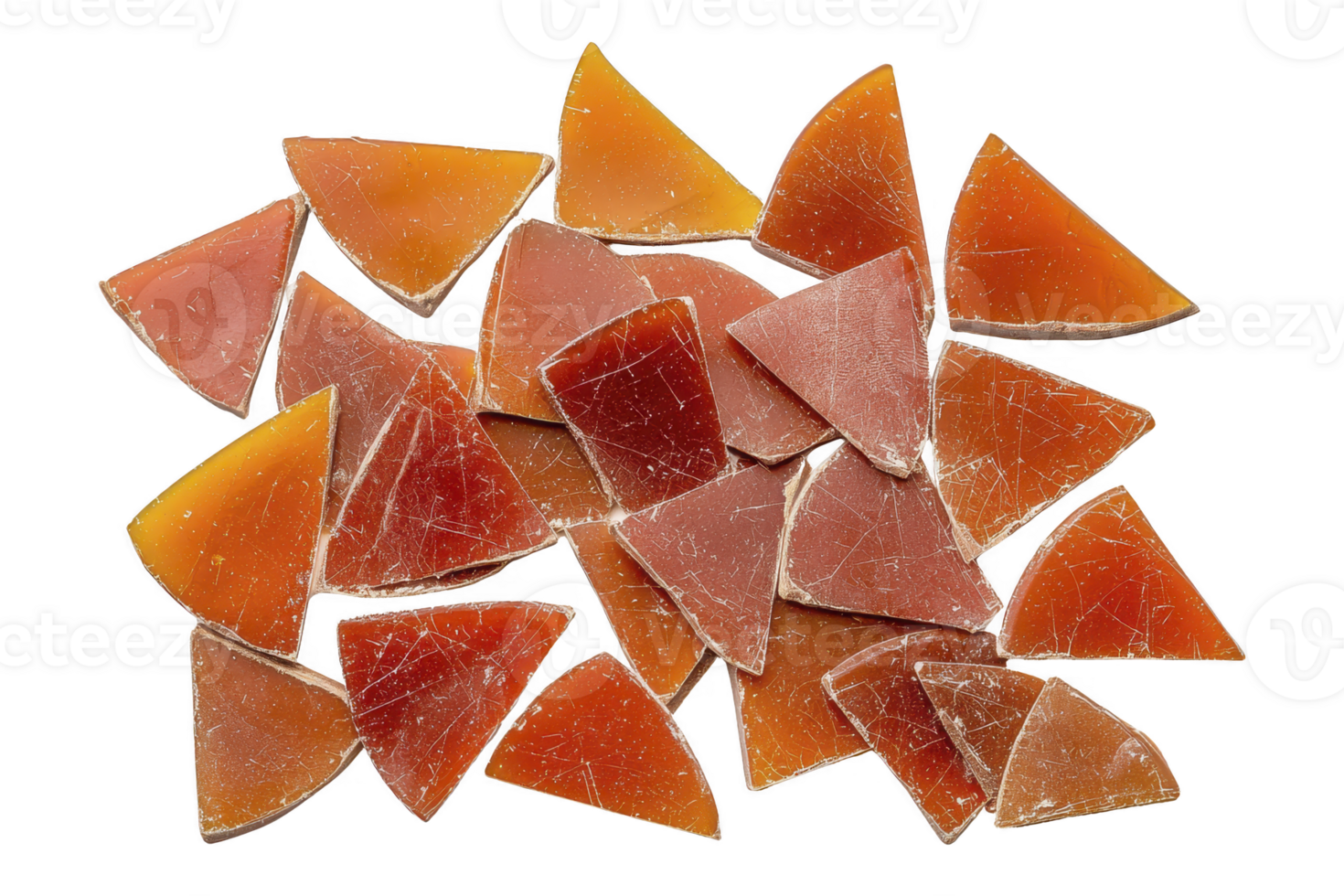 une cassé terre cuite fragments arrangé dans épars modèle, mettant en valeur divers triangulaire formes et terreux tons. texture est rugueux, avec visible des fissures et rustique apparence png