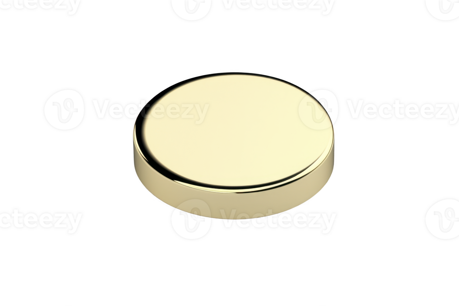 A shiny, round, gold colored metal disc with smooth surface, isolated on transparency background, reflecting light. object appears simple yet elegant, suitable for various design purposes png