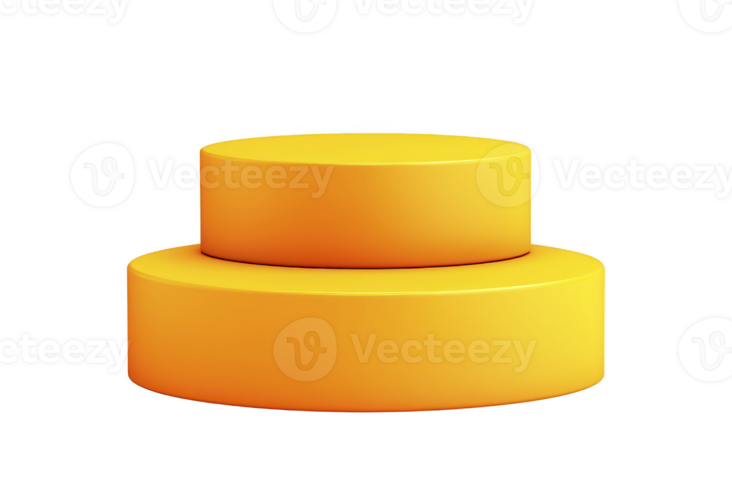 A vibrant, two tiered cylindrical podium with smooth, glossy surface in bright yellow and orange hues, perfect for showcasing products or creating cheerful display png