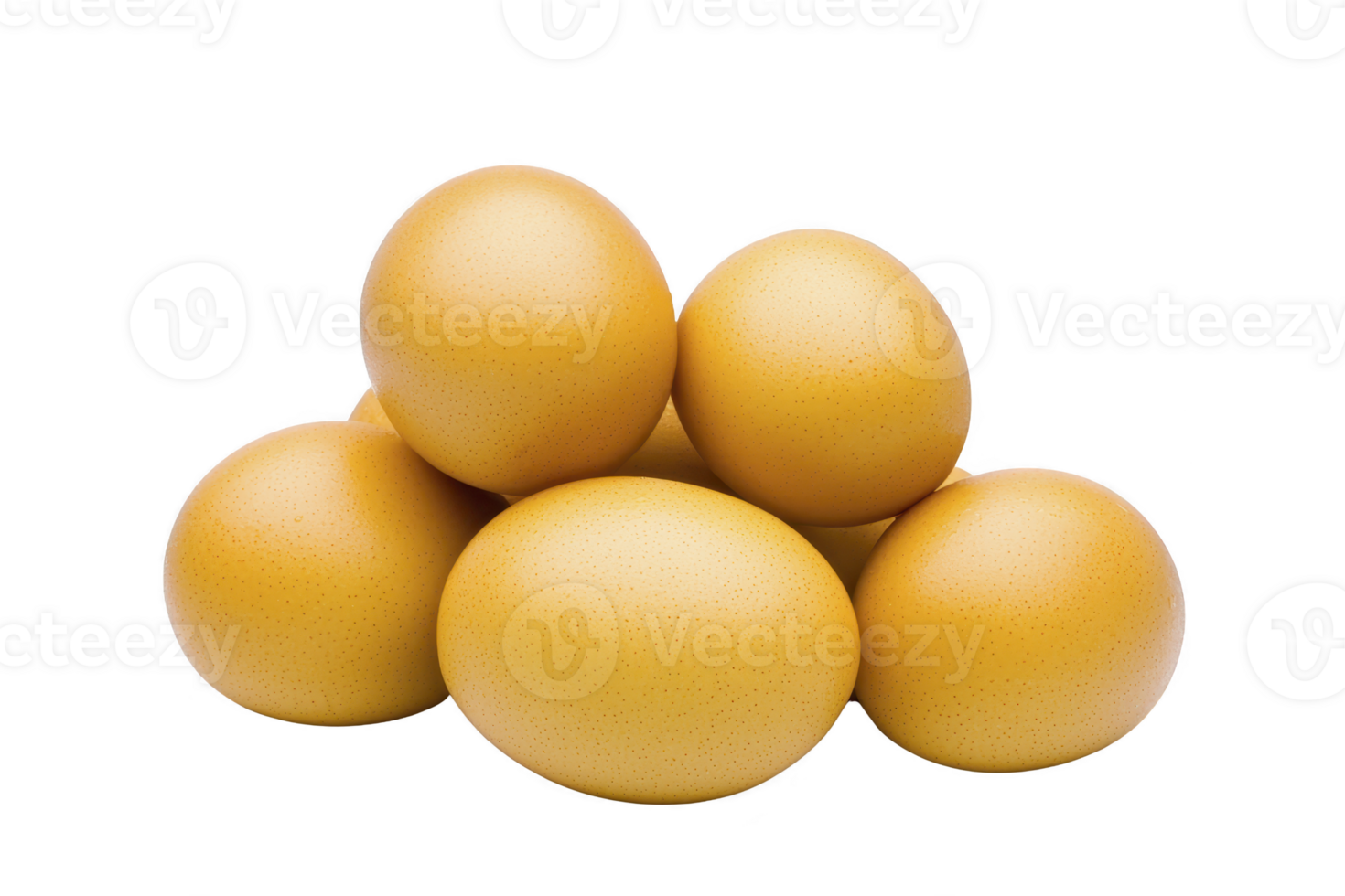A Golden eggs stacked in pyramid shape on transparency background, showcasing their smooth texture and vibrant color. arrangement creates sense of balance and harmony png