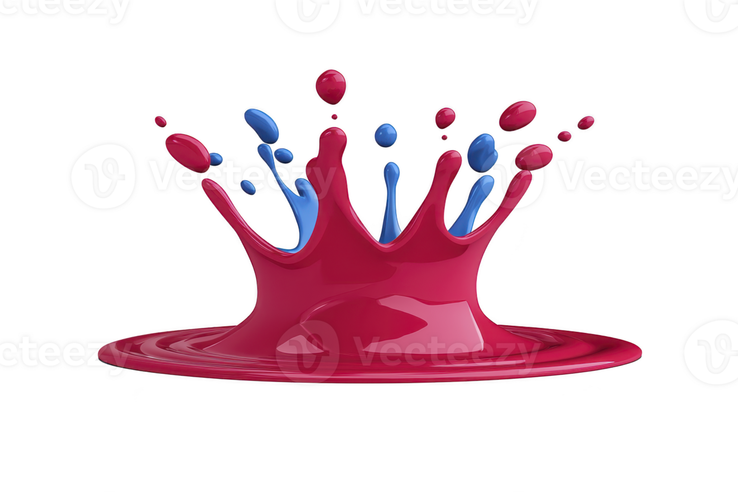 A vibrant splash of red and blue paint creates artistic crown shape against transparency background, capturing dynamic and colorful moment png