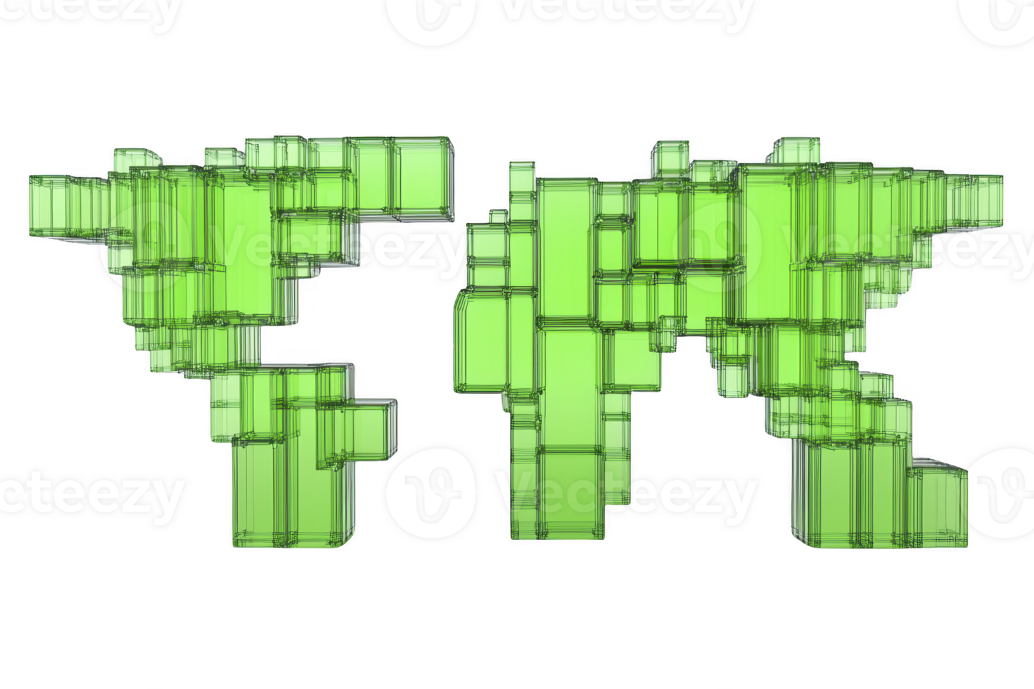 A This features digital illustration of letters FR composed of interconnected green rectangular blocks, creating modern and abstract design. blocks have transparent, glass like appearance png
