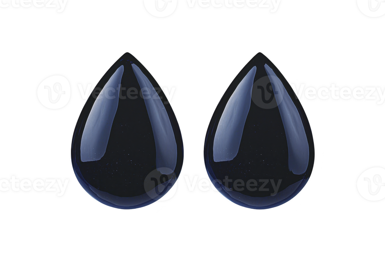A Two glossy, dark blue teardrop shapes are placed side by side against transparency background, reflecting light to create shiny appearance. These shapes evoke sense of elegance and simplicity png