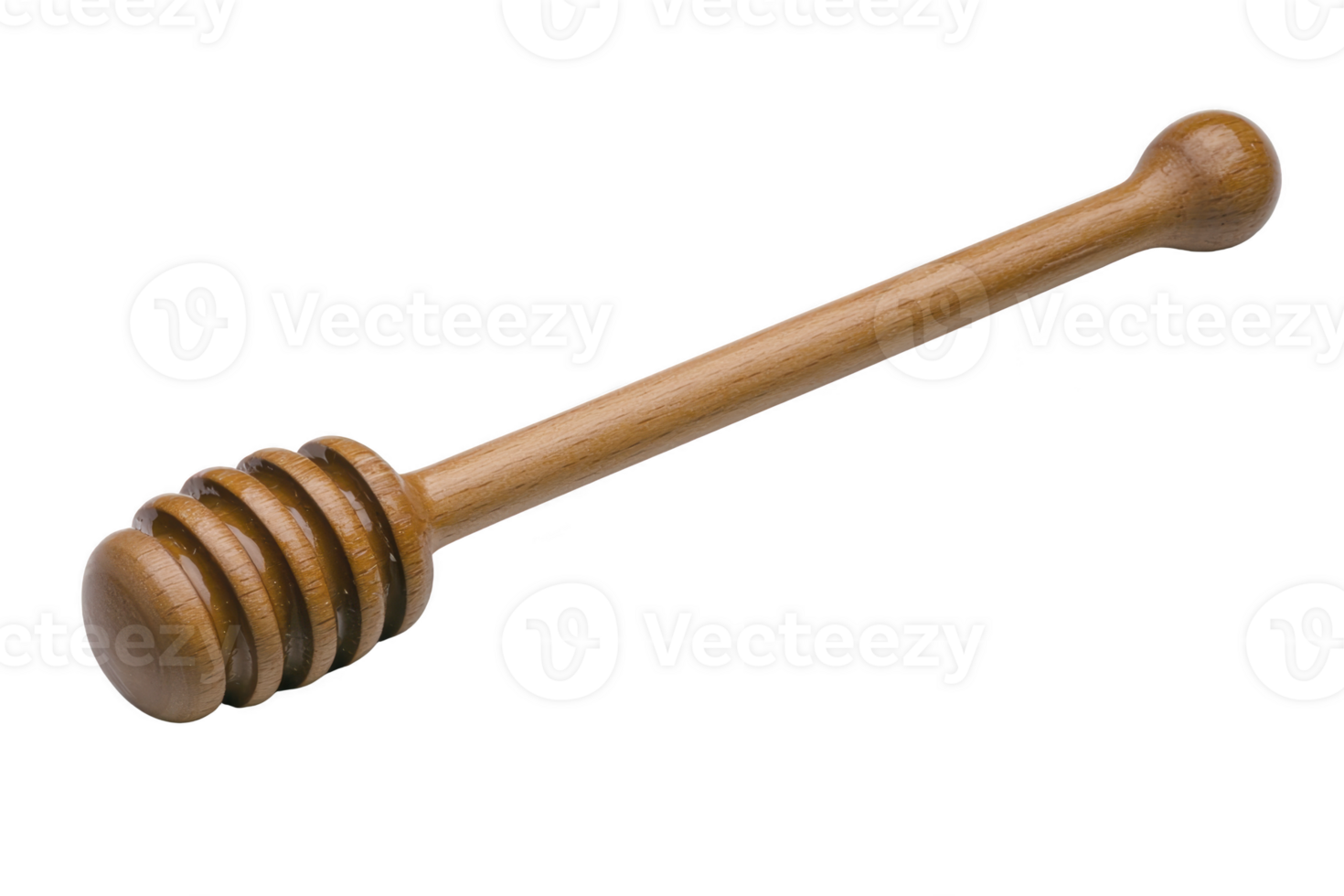 A wooden honey dipper with grooves for easy honey collection and serving, isolated on transparency background. smooth texture and natural wood finish give it rustic charm png