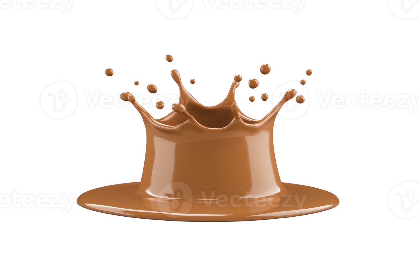 A splash of smooth, creamy chocolate creates dynamic and appetizing visual, capturing moment of impact with droplets suspended in mid air. Perfect for dessert or confectionery themes png