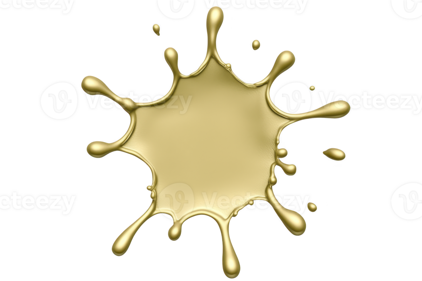 A shiny gold paint splash with dynamic droplets radiating outward creates striking visual effect. metallic sheen and fluid form convey sense of movement and luxury png