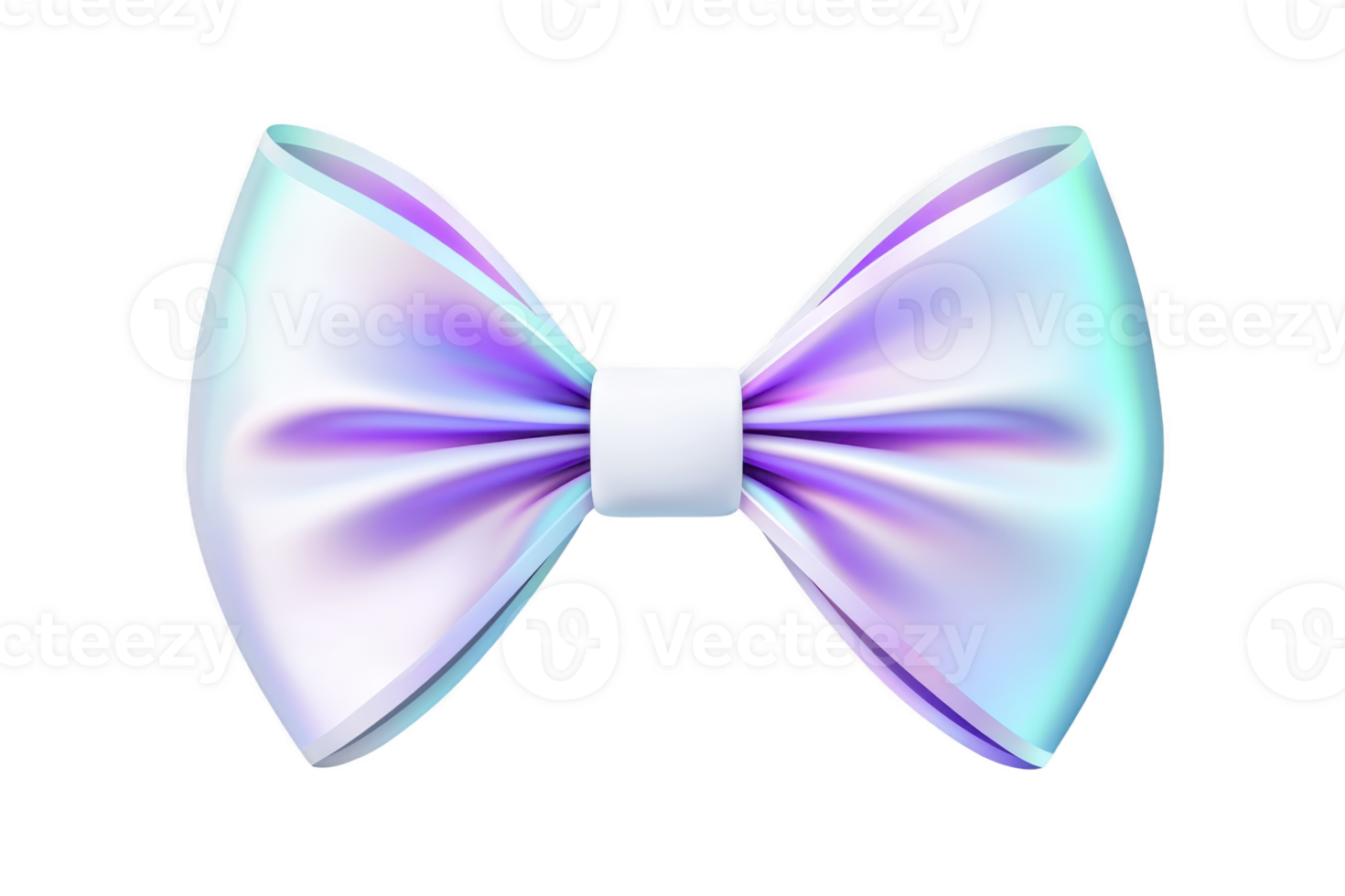 A shiny, iridescent bow with gradient of pastel colors, including blue, purple, and pink, creates whimsical and elegant appearance. bow is symmetrical and has smooth texture png