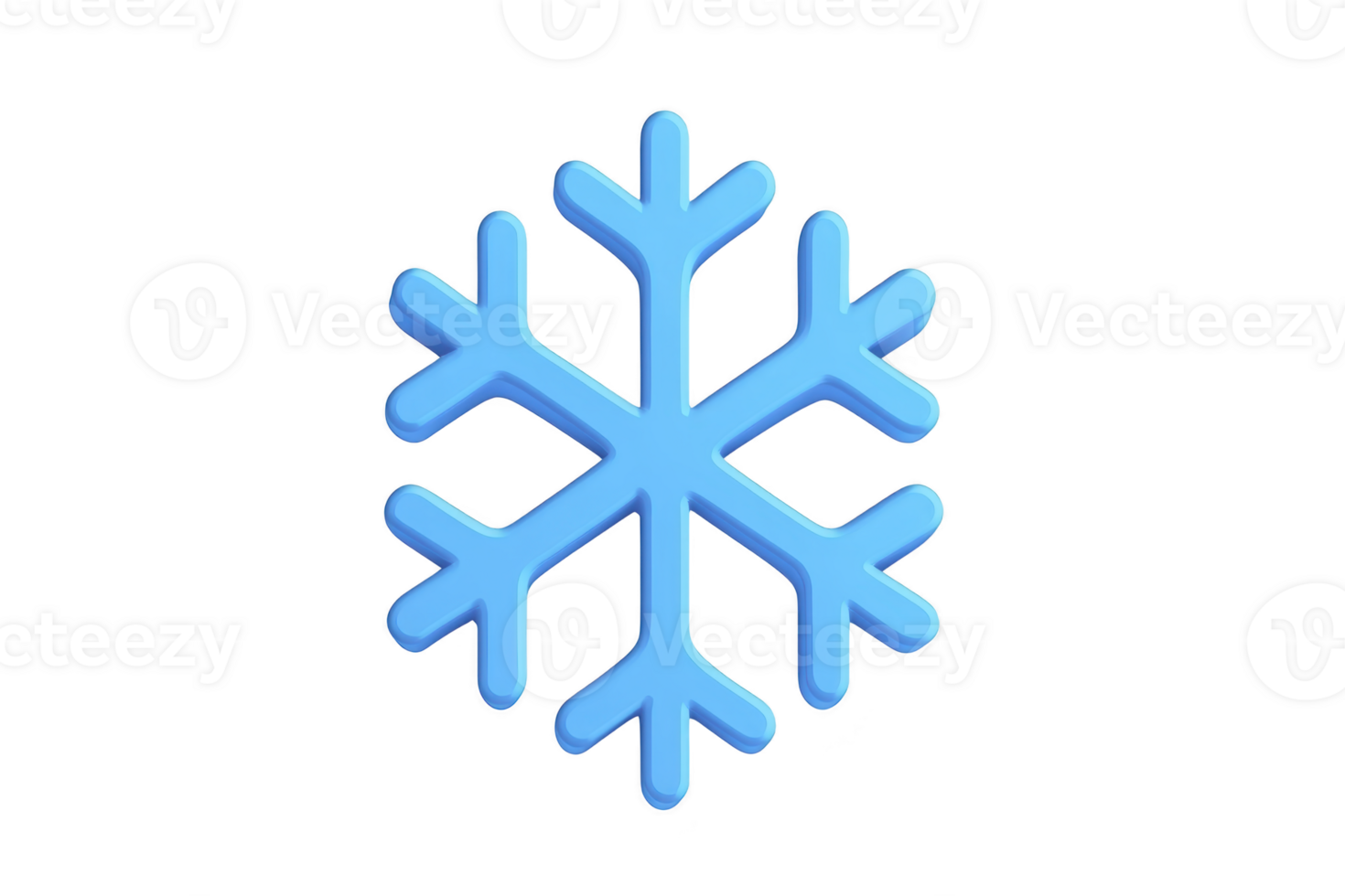 A blue snowflake icon with simple, symmetrical design, representing winter and cold weather. snowflake has six branches, each with unique pattern, symbolizing uniqueness and beauty png