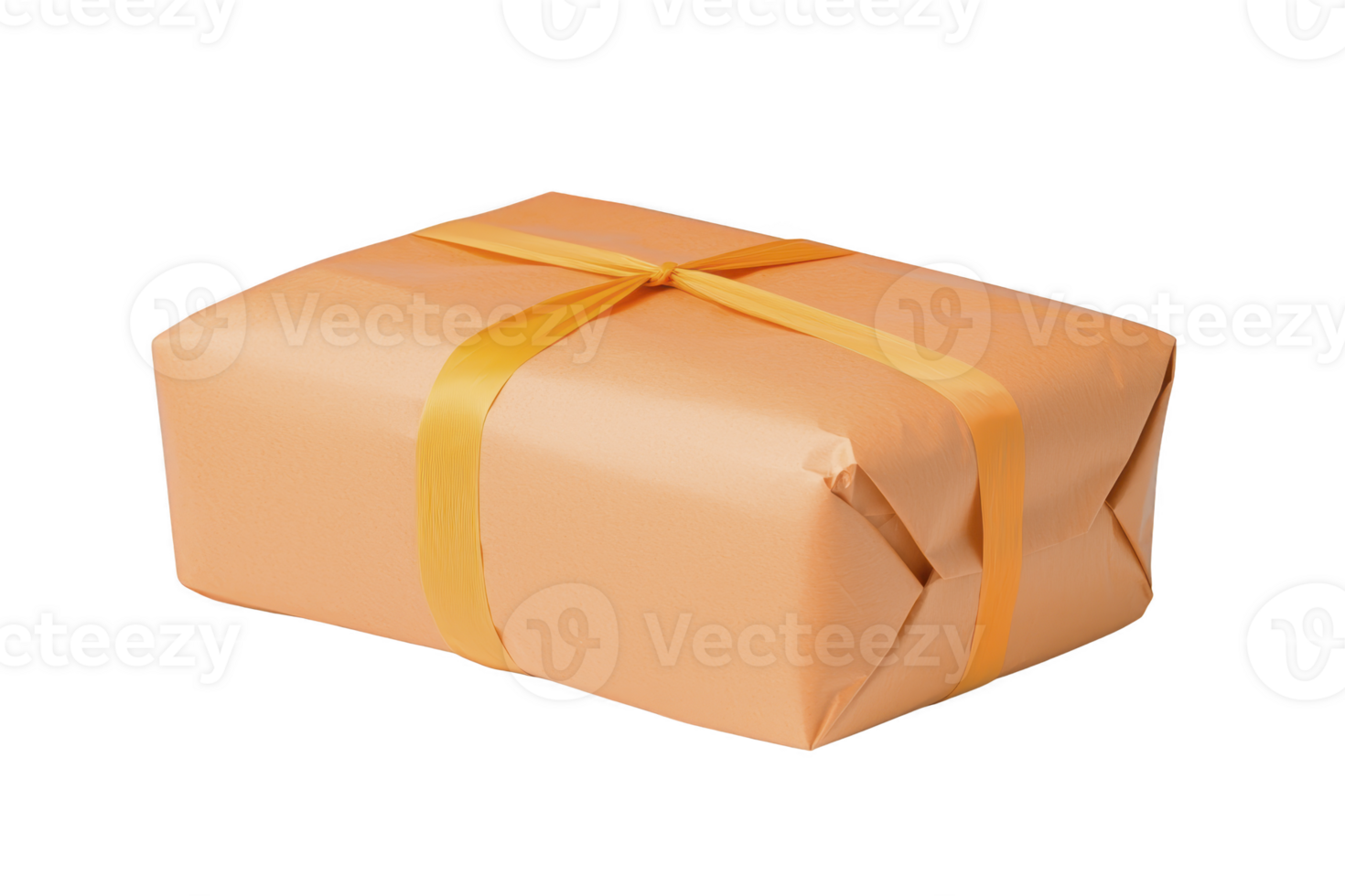 A neatly wrapped gift box with orange paper and matching ribbon, creating festive and cheerful appearance, perfect for celebrations or special occasions png