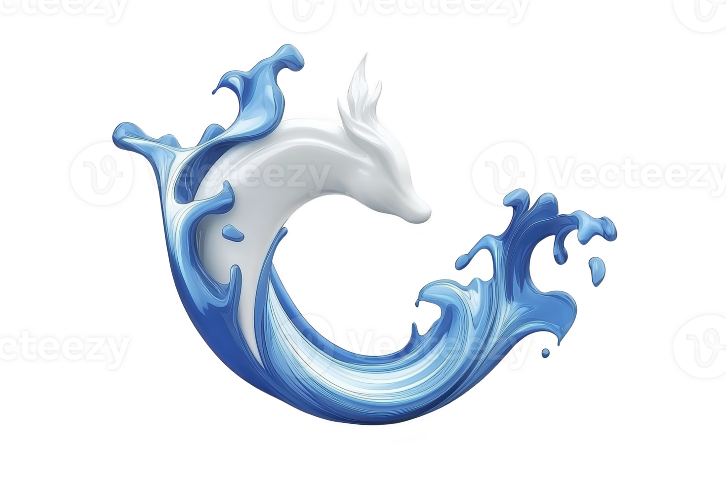 A dynamic illustration of mythical creature resembling dragon, seamlessly merging with flowing water, creating sense of movement and fluidity. design features shades of blue and white, evoking sense png