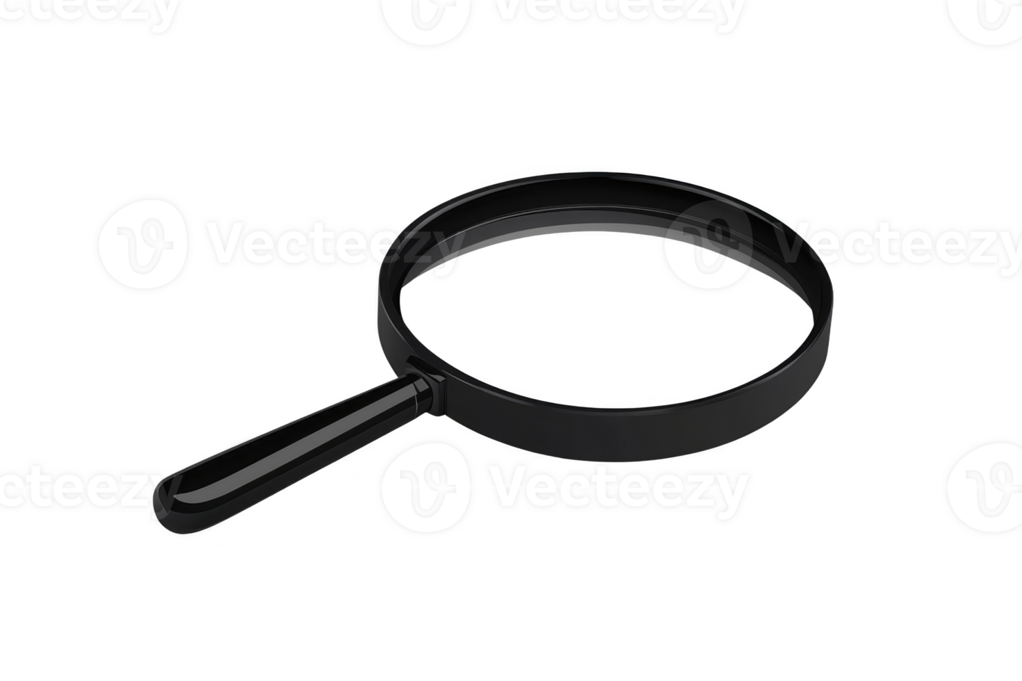 A black magnifying glass with simple design is depicted, showcasing its circular lens and handle, often used for close examination or investigation png