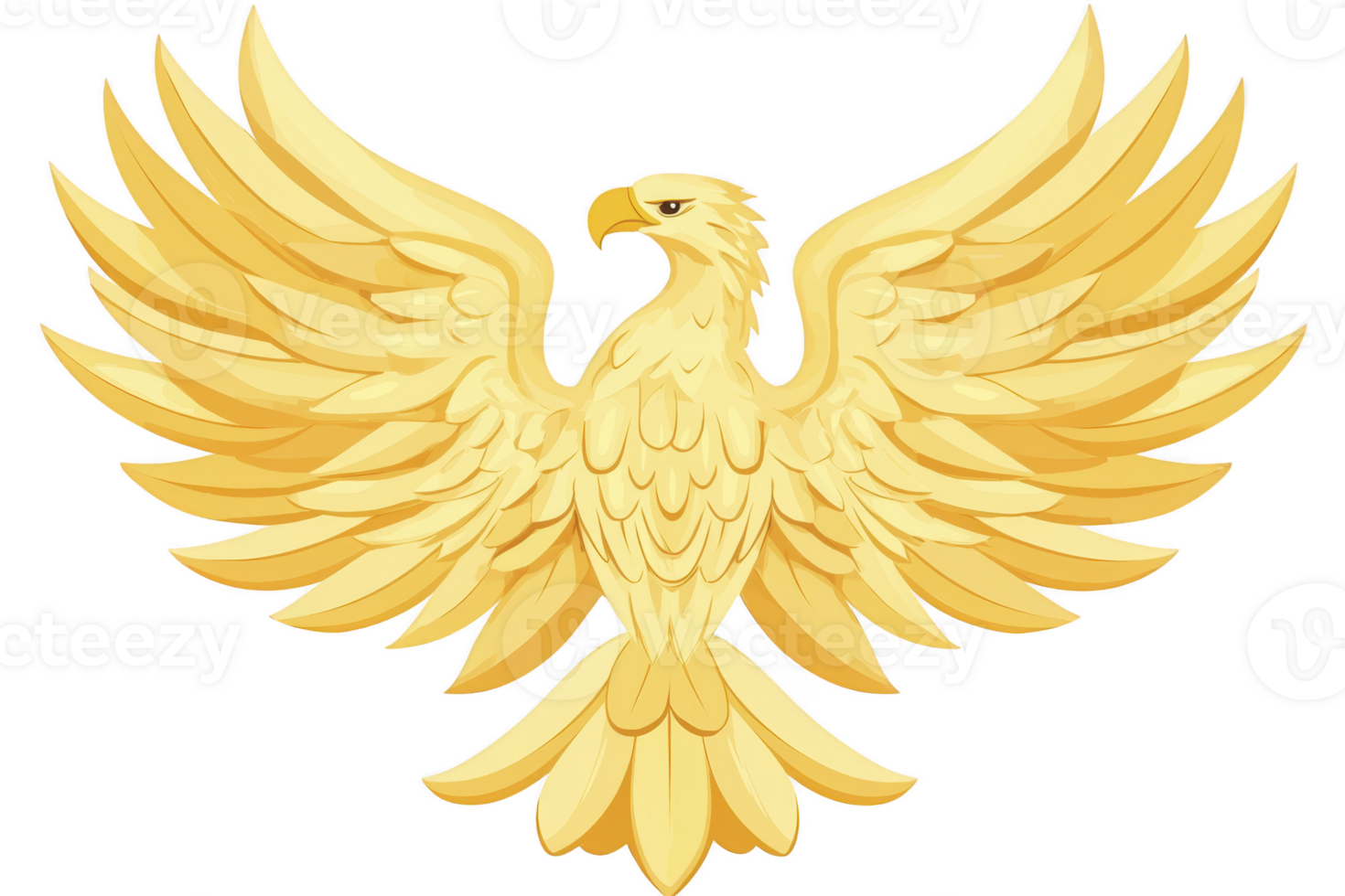 A majestic golden eagle with outstretched wings symbolizes strength and freedom, featuring intricate feather details and proud stance. illustration conveys sense of power and grace png