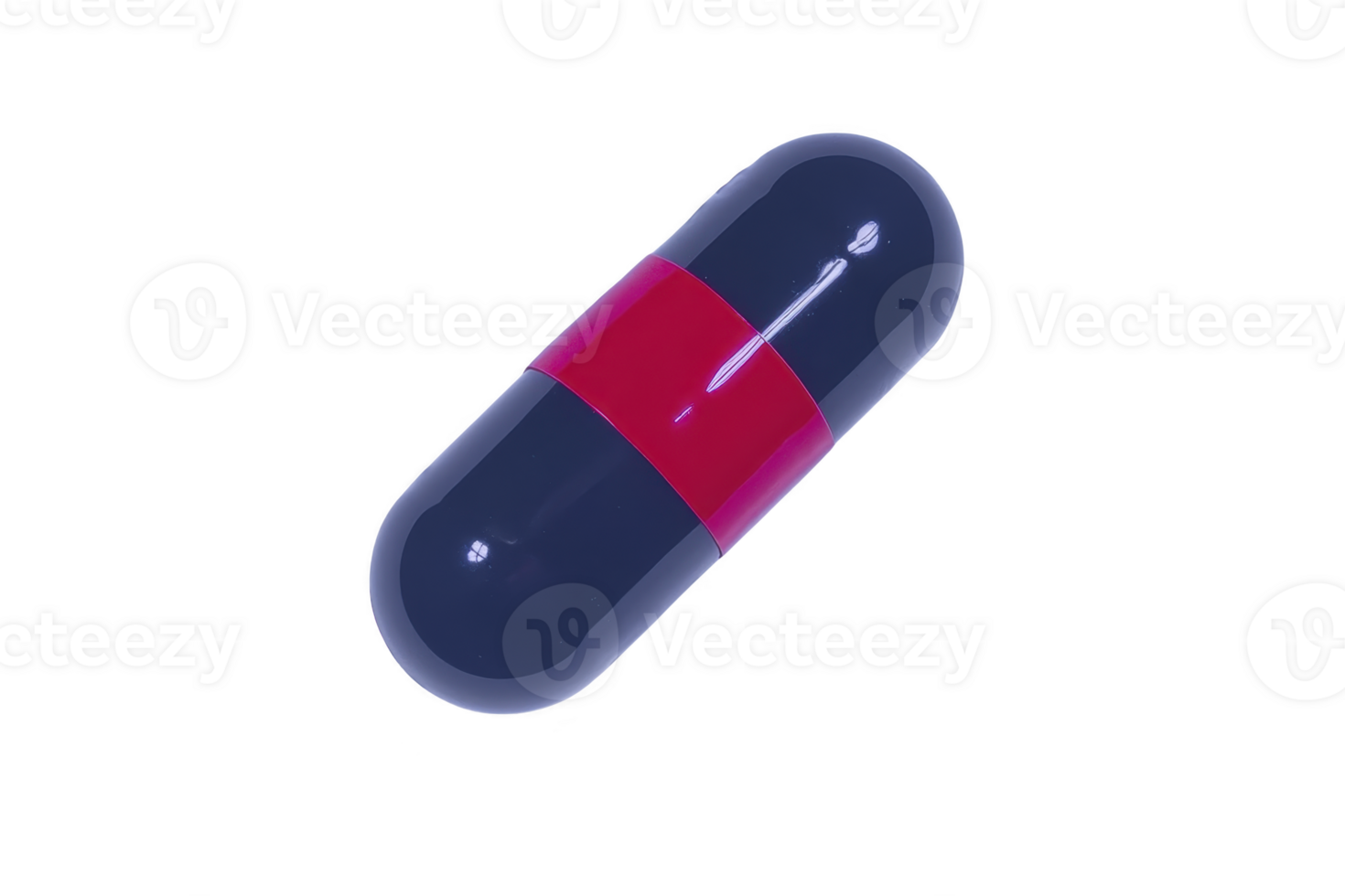 A large, glossy capsule pill with striking red and black color scheme is isolated on transparency background, showcasing its sleek design and vibrant contrast png