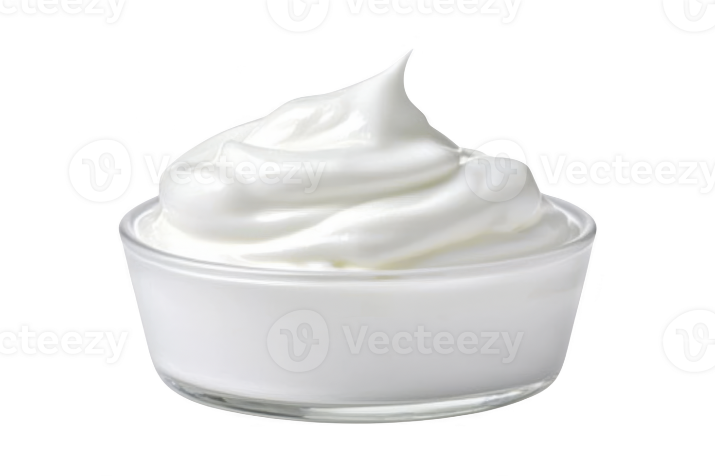 A glass bowl filled with creamy, smooth yogurt sits against plain background, showcasing its rich texture and inviting appearance. yogurt glossy surface and soft peaks suggest freshness png