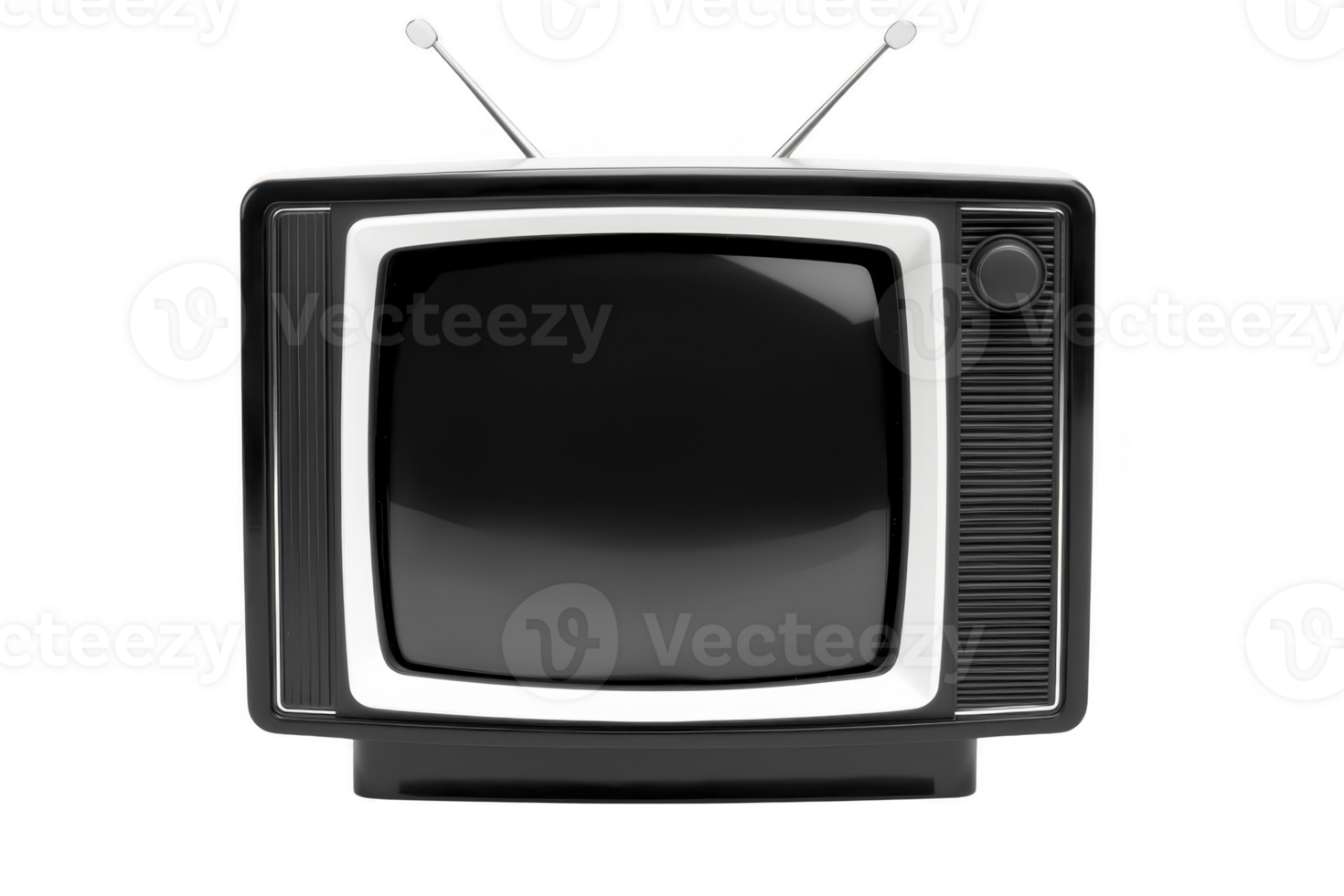 A vintage black and white television with antennas evokes nostalgia, showcasing retro design and classic technology. old fashioned TV set is symbol of past entertainment eras png