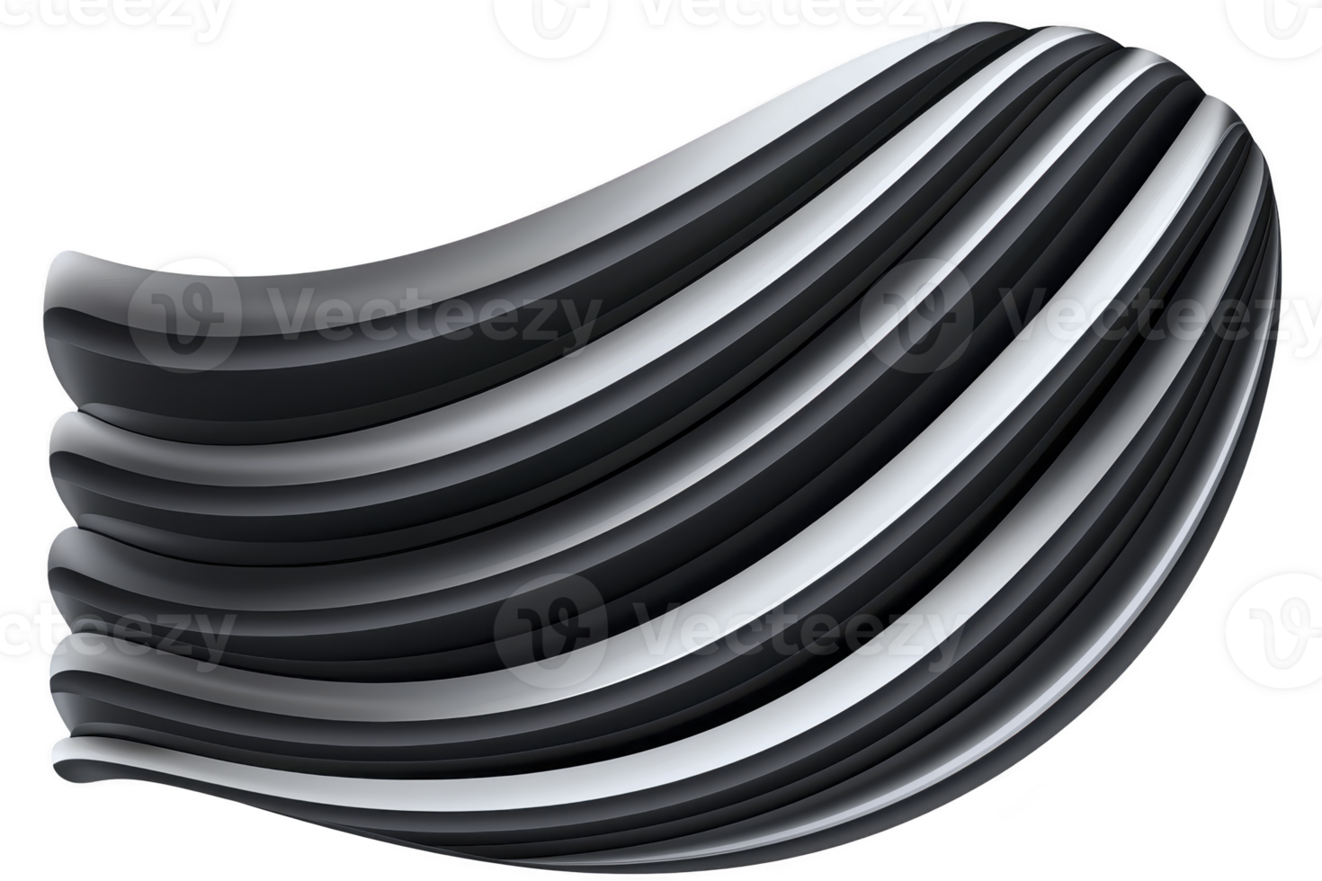 A smooth, abstract black and white wave pattern with curved lines creates dynamic and modern design. flowing shapes convey sense of movement and elegance png