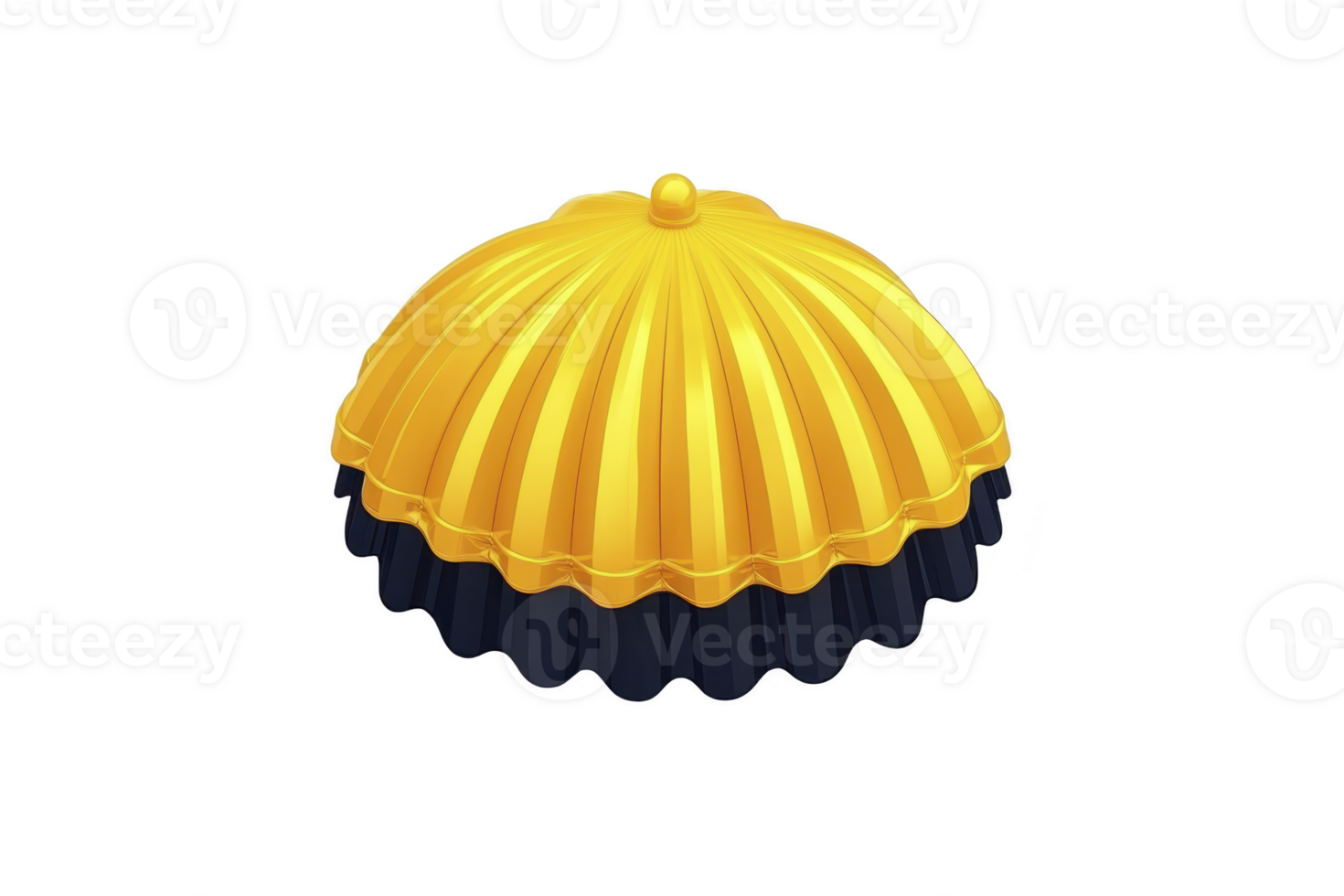 A shiny, golden, dome shaped object with ribbed texture and small knob on top, casting shadow on transparency background. object resembles decorative lid or cover png